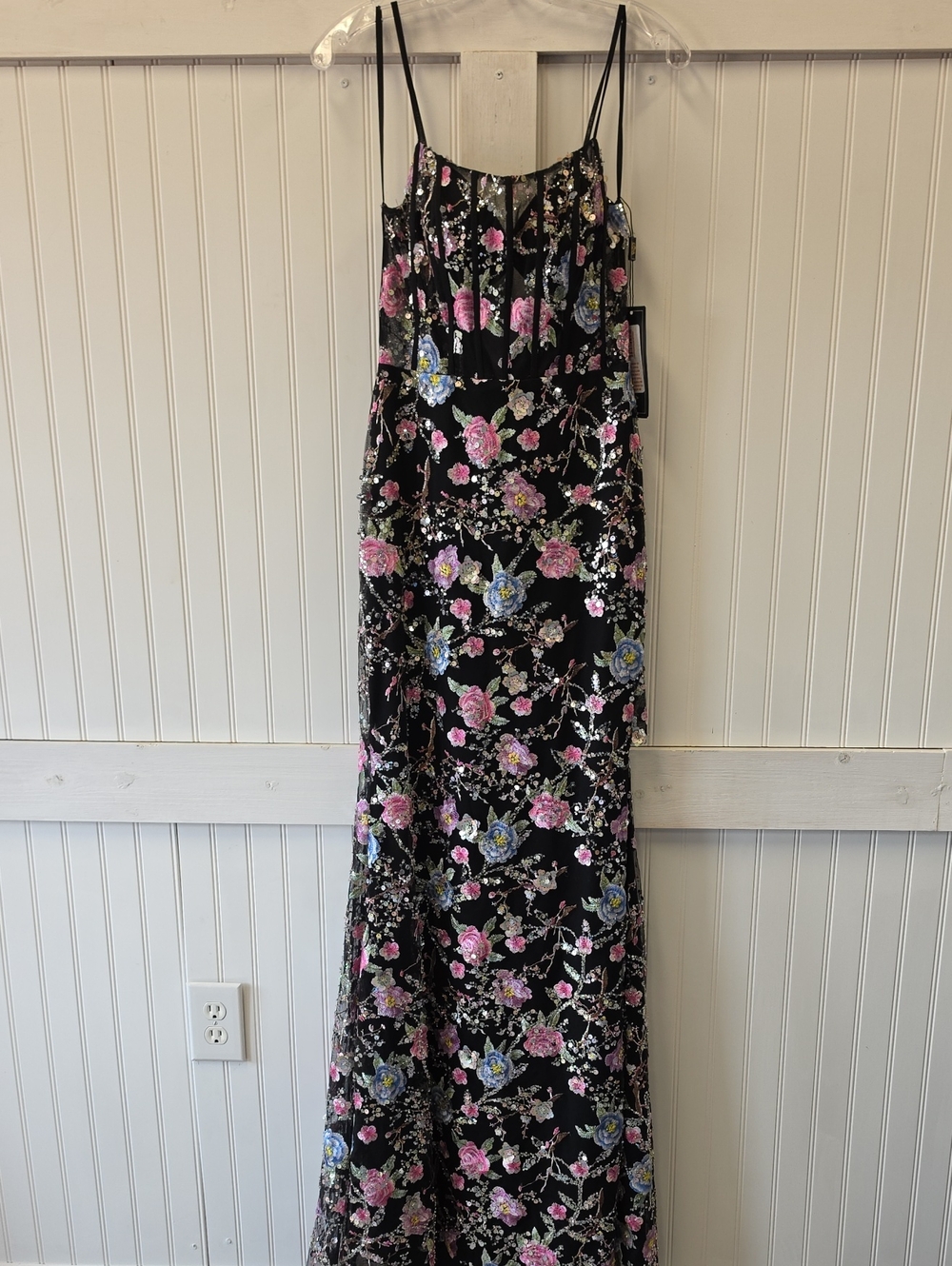 COYA Collection Black Multi-Floral Embroidered Sequin Strap Maxi Dress Size S